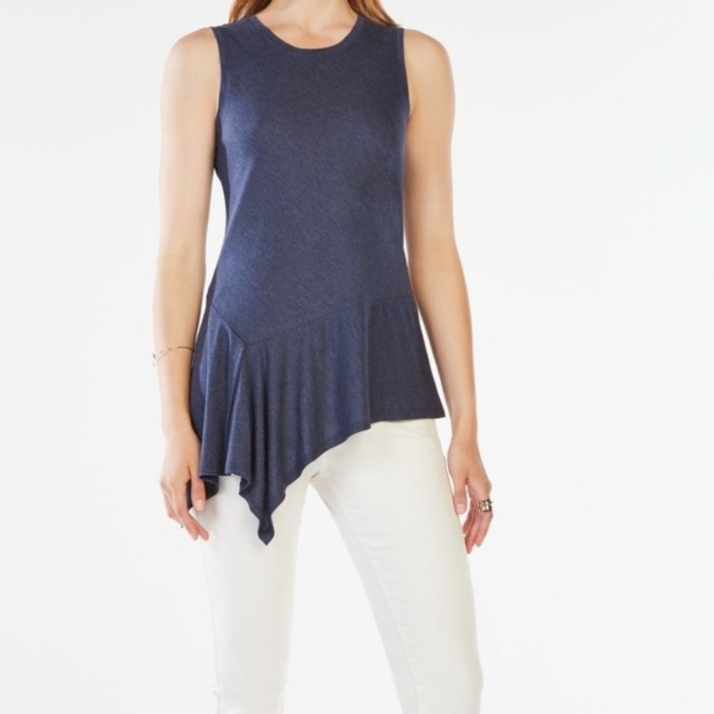 BCBGMAXAZRIA Cari Round Neck Asymmetrical Top